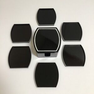 Mid Century Benjamin & Medwin Black Laquerware Coaster SET OF 6 Boxed Bar Japan